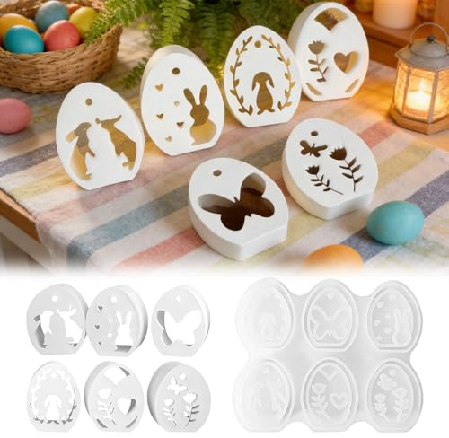 YEJAHY Moules en silicone 3D de Pâques - Moule en silicone lapin - Œuf de Pâques pour plâtre, bougies, résine époxy, béton, bricolage, décoration de printemps (A)