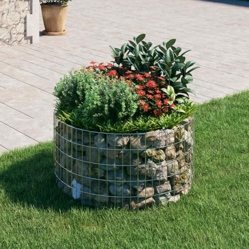 Colonna rotonda per gabbioni in acciaio zincato, Ø 100 x 50 cm, robusta recinzione da giardino per piante, resistente alle intemperie, bordo decorativo per cortile e giardino