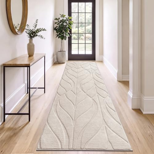 SHACOS Lång korridor matta 60 x 240 cm, modern tvättbar löpare mattor, halkfri köksmatta, kort lugg, löpare mattor för hall, kök, sovrum, beige