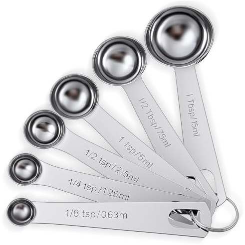 6 Pcs Stainless Steel Measuring Spoons Set, Metal Measure Spoons, Table Spoon Measuring Spoon for Coffee, Teaspoon Scoop, Includes 1/8, 1/4, 1/2, 1 TSP, 1/2 Tbsp, 1 Tbsp, Food Grade