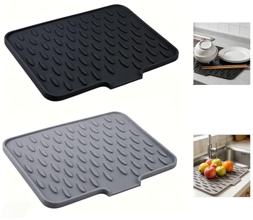 suaywo Juego de 2 alfombrillas de silicona para escurrir platos para cocina y fregadero, antideslizantes, resistentes al calor y duraderas, con práctico orificio de drenaje, base versátil para el área