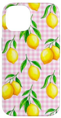 Custodia per iPhone 14 Preppy Cute Cottagecore Estetica Mini Gingham Rosa Limone