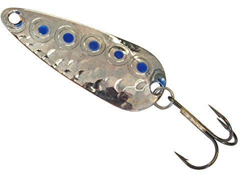 Oldstream Blinker 5cm 7g - Forellenblinker & Hechtblinker zum Spinnfischen auf Hecht & Forelle, Spinnköder zum Spinnangeln, Löffelblinker, Farbe:silberfarben/Blaue Punkte