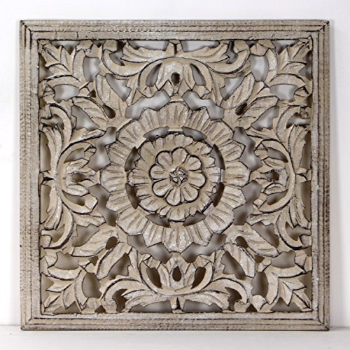 -Mandala de Pared, Fabricada artesanalmete en España, tamaño 40x40 cm, Modelo GR93. Forma Cuadrada (Piedra Tabaco)