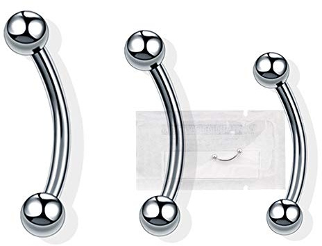 WARRIOR stérile Piercing Bananes Levre Sourcil Nombril Curved Barbell en Titane G23 Gauge(1,2mm) avec Deux Boules à 3mm single pièce PTM-01