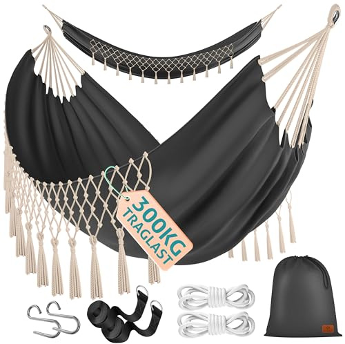 KESSER® Hamac d'une Charge maximale de 300 kg, 320 x 150 cm. Capacité de Charge de 300 kg, 1 à 2 Personnes, Respirant, résistant aux intempéries, idéal pour Camping ou Jardin, Anthracite