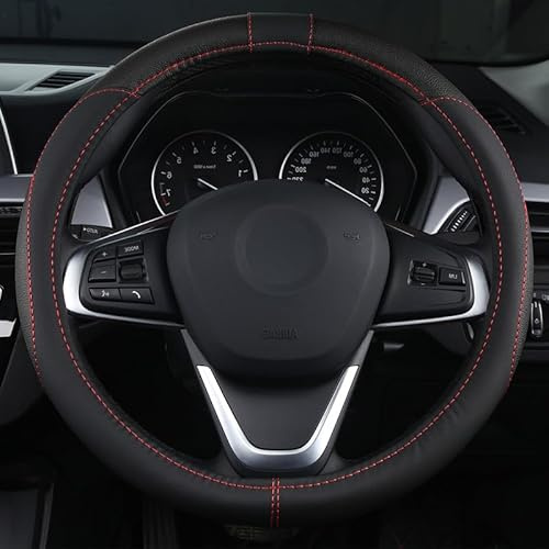 OFZVEO Auto Lenkrad Abdeckung Lenkradschutz Lenkradhülle PU Leder Universal 37-38cm / 15 rutschfest Atmungsaktiv Langlebig (Schwarz)