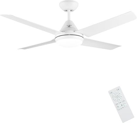 Newday 122cm Ventilatore da Soffitto Bianco con Luce e Telecomando, Ventola Soffitto con 4 Pala, Dimmer senza passaggi, Modalità 7 velocità, Timer, Reversibile Motore DC Silenzioso per Soggiorno