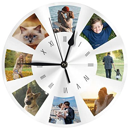 Horloge murale avec photo, horloges murales personnalisées, horloges murales personnalisées texte photo pour cadeau décoratif anniversaire mariage anniversaire de la mère père famille