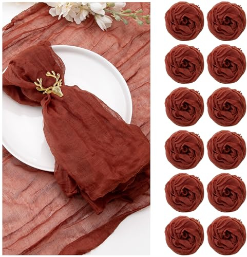 12er-Pack Terrakotta Käsetuch-Servietten 50×50 cm Gaze-Stoff Tischservietten mit Falten Mehrzweck-Großpackung für Abendessen, Hochzeit, Party, Wohndekor