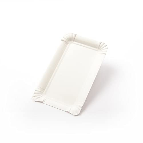 1000 Stück Pappteller rechteckig (10×16 cm), ohne Beschichtung, weiß Frischfaser kompostierbar aus Pappe Imbissteller Partyteller Kuchenteller Grillteller Vorspeisenteller Kuchenunterleger