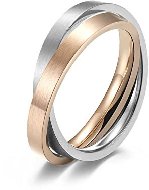 Skcess Ring Männer Roségold, Ringe Herren Edelstahl Doppelring DoppelRinge Herren Geschenke für Männer Größe 65 (20.7)