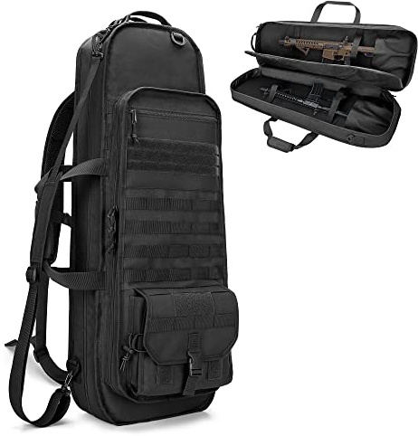 GOBUROS Tactical Rifle Bag Backpack Fits 32 Inches Rifles, Soft Rifle Case with 3 Magazine Holders, Padded Shoulder Straps, Lockable Zipper and Molle System for Hunting and Shooting