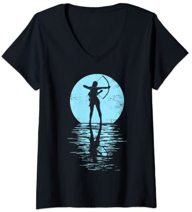 Damen Bogensport, Bogenschütze, Bogenschießen, Pfeil und Bogen T-Shirt mit V-Ausschnitt