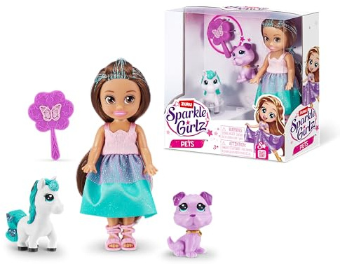 Sparkle Girlz 11,5 cm Prinzessin mit Haustieren B, Modepuppen zum Sammeln mit Spielzeughaustieren, Prinzessinnenpuppen