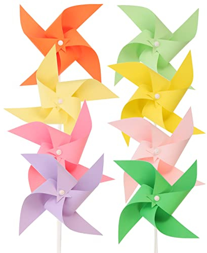 COHEALI Molinillos de Viento de Papel para Niños 8 Piezas Colores Mezclados para Manualidades Creativas Montaje y Dibujo Juguetes Educativos para Fiestas y Actividades Familiares