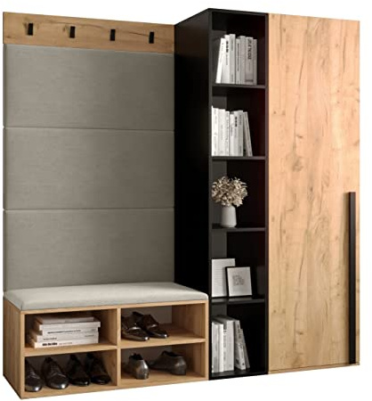 MEBLE KRYSPOL Garderobe MIRO Set 1 mit gepolsterten Paneelen Modern Design (Manila 02 (Creme), Eiche Kraft Gold + Schwarz Matt)