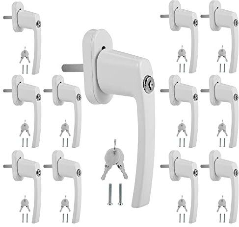 Ansobea 12 pomo de Puerta con Llave - Manilla de Puerta con Cerrojo-Manija de Seguridad para Ventana corredera-Blanco