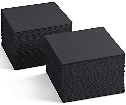 Lot de 200 serviettes de cocktail jetables en papier noir 12,7 x 12,7 cm pour bar, restaurant, café, dessert, fête, mariage ou événement