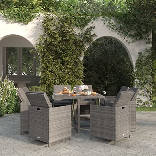 Homgoday 9-TLG. Garten-Essgruppe mit Kissen Sitzgruppe Gartenmöbel Rattan Gartenset Sitzgruppe Garnitur Essgruppe mit Gartentisch Wetterfest Garten Terrasse Poly Rattan Grau