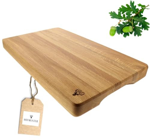 HOFMEISTER® Massives rechteckiges Schneidebrett aus Eichenholz mit praktischen seitlichen Griffen, Holzbrett, Küchenbrett - Geschenk für Hobbyköche, 50 cm