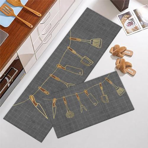 Tapis de Cuisine Grille Grise Tapis Cuisine Devant Evier Long Antidérapant et Lavable Ensemble Universel Salon Couloir Douche Entree Porte