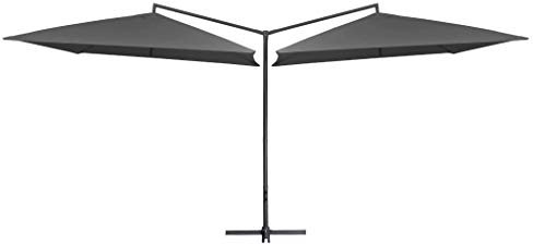 TANZEM Parasol double avec mât en acier 250 x 250 cm Anthracite Parasol De Jardin Exterieur,Protection Uv