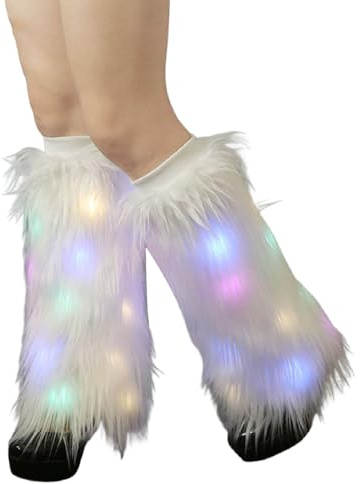 Duohropke Led Fell Stulpen Damen Flauschige Beinwärmer für Damen Winter Kunstfell Beinstulpen Lange Stiefelüberzüge für Damen Accessoire Set Cosplay Festliche Karneval Kostüm