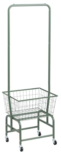 ALIMORDEN Laundry Cart with Clothes Rack, Rolling Laundry Butler with Wire Storage Rack，Green