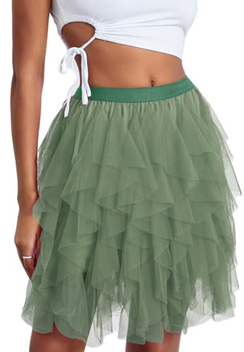 Geagodelia Damen Tüllrock Kurz Elegant Minirock Sommerrock Vintage Tütü Tutu Mini Tüll Rock Halloween Karneval REH Kostüm One Size 34/36/38 F-44436 (A - Grün)