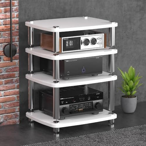 GJVBGA 1/2/3/4-lagiger HiFi-Audio-Schrank, Streaming-Geräte, Schrank, Audio-Rack mit stoßdämpfenden Füßen, Audio-Video-Komponenten (Größe: 60 x 48 x 76 cm, 4 Ebenen), Farbe: Weiß