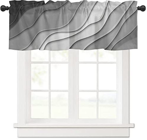 ARTSHOWING Mantovana per finestre, con tasca per asta, motivo onde oceaniche, moderne linee astratte, colore nero e grigio, mantovana per camera da letto e bagno, 137 x 45 cm, mantovane corte per