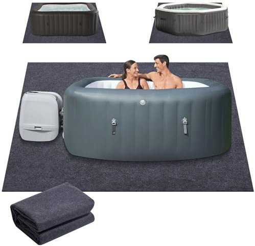 ALYCLIP 100'' x 100 Thick & Big Inflatable Hot Tub Mat ，Absorbent Spa Pool Ground Base Flooring Protector Mat - Waterproof Slip-Proof Backing for Protect Hot Tub Pool from Wear in Outdoor Indoor