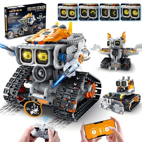 HOGOKIDS Changeable Expressions Robot Building Sets - 3 in 1 Remote & APP Controlled Robotic Building Toys with Sound Effect, Rechargeable RC Robot Birthday Gifts for Kids Age 6+ Boys & Girls (451PCS)
