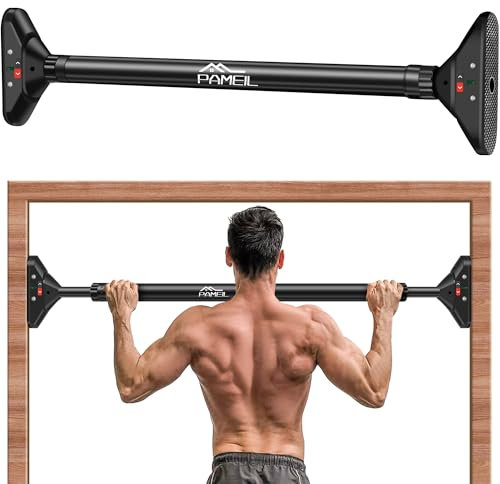 Pameil Klimmzugstange Türrahmen, Pull Up Bar Tragkraft bis 200 Kg, Reckstange Ohne Schrauben 75-94cm Ausziehbar, Neues 360° Drehbares Zahnradschloss (Schwarz, 75-94 cm)