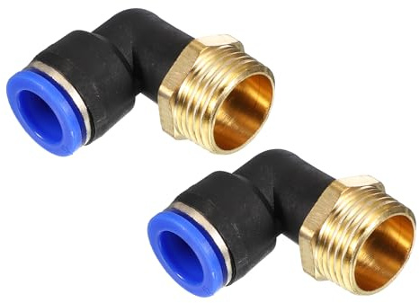 PATIKIL 1/2 Pneumatik Steckverbinder Push to Connect Fitting, 2 Stück PT Außengewinde 90 Grad Verbindung 12mm Schlauch Ellenbogen und Gerade Kombination Schnellsteckverbinder, Blau