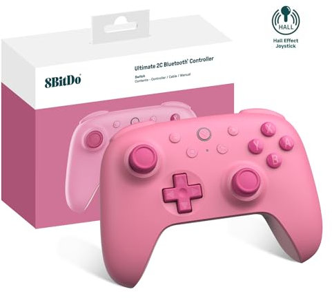 8Bitdo Ultimate 2C Controller Bluetooth Per Switch 2, Switch/OLED/Lite, Joystick Effetto Hall, Grilletti Digitali Non Lineari, Paraurti L4/R4 Rimappabili, Movimento A 6 Assi, Vibrazione Rumble (Rosa)