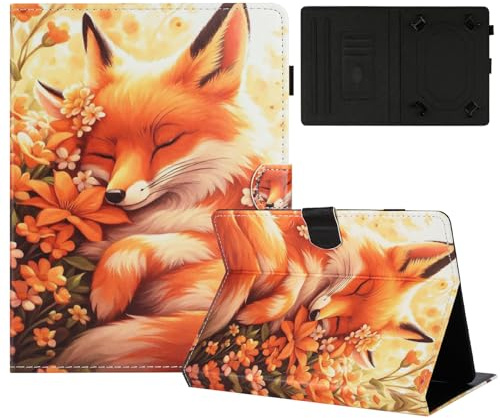 Mldjomid Custodia universale per tablet da 10 pollici, Multi-Viewing PU Pelle Tablet Case Protettiva Cover con Stand universale per 10 Tablet Custodia- Volpe dei Fiori