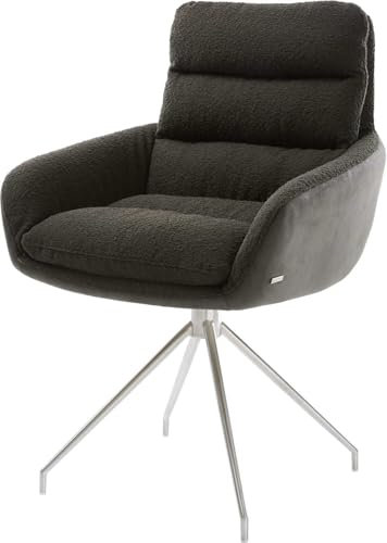 Esszimmerstuhl Abelia-Flex mit Armlehnen Kreuzgestell konisch Edelstahl Materialmix Schwarz 180° drehbar