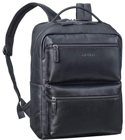 STILORD Gustavo Business Backpack Leather Large - 15-16 inch Laptop Backpack Elegant - Stylish Real Leather Rucksack Women and Men with Trolley Sleeve for Travelling Colour:Black