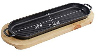 Juego de platos para servir carne de hierro fundido de estilo asiático con tabla de madera, plato de cocina con asa para comedor estilo Steakhouse