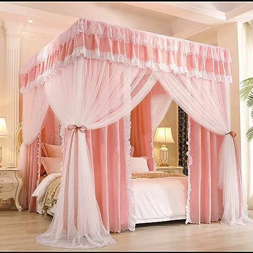 Famio a baldacchino Post Pules 4 Fancelletto per reti di zanzare angolare, Telaio Netto di zanzare in Acciaio Inossidabile Post Addensare Il Supporto per Letto a Spirale, Adatto per Letto, Rosa, re