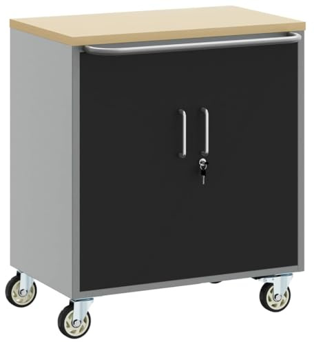 vidaXL Arbetsbänk med hylla med hjul Svart och Grå 75 x 45 x 85 cm, Verkstad, rektangulär arbetsbänk för verktygsförvaring, ordna grejer, robust möbel