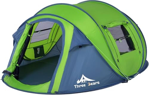 Three Bears Instant Pop Up Zelt 3-4 Personen Zelt mit Einfacher Automatischer Aufbau, Ideal für Camping, Reisen & Outdoor-Abenteuer – Schnell & Einfach in Sekunden Aufgebaut