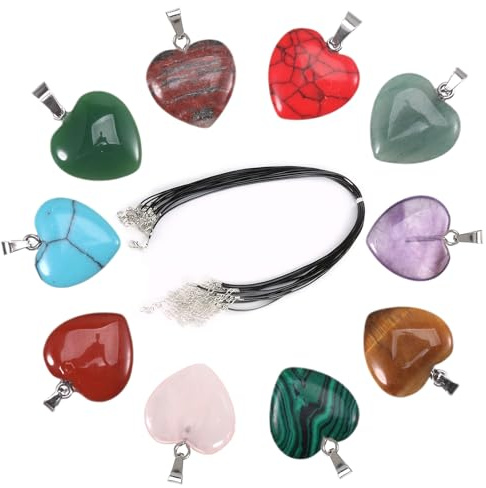 UICCVOKK 10Pcs Heart Crystal Pendant - Multicolor Heart Stone Pendant 20mm