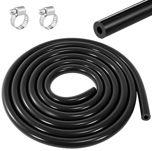 Heveer Manguera de Silicona Manguera de Vacío Manguera de Vehículo de Motor 3m con 2 Abrazaderas para Motor Automotriz Negro ID 8mm-OD 14mm