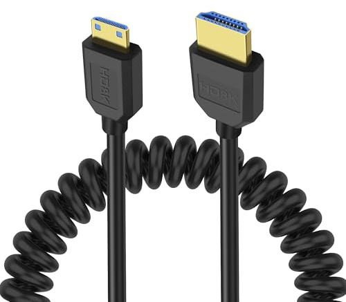 XMSJSIY 8K Mini HDMI a HDMI 2.1 Coiled Cable Mini HDMI Maschio a HDMI Male Molla Bidirection Adattatore Cavo Supporto 8K@60Hz 4K@120Hz 48Gbps per fotocamera/videocamera/Latop/Tablet - 1.2M / 3.9FT
