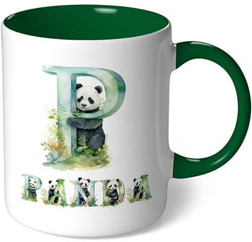 Personalisierte Tasse mit Namen - süßer Panda - Geschenk Kaffeetasse Namenstasse selbst gestalten personalisieren bedrucken Geburtstag Becher Teetasse Kaffeebecher (Weiß- Duckelgrün Bild31)