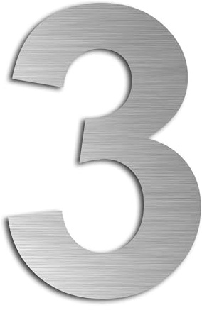 kemanli Numero civico 3 in acciaio inox SUS304, finitura opaca, resistente alle intemperie, esterno per cassetta delle lettere, autoadesivo, altezza 75 mm (argento 3 in 3)