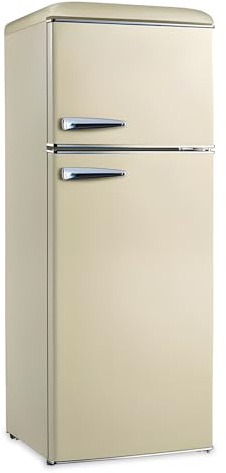 Avilia - Frigorifero Doppia Porta da 220L con Freezer Integrato, Sistema Total Defrost e Ripiani in Vetro Temperato, Frigorifero Silenzioso per Ambienti Vintage e Moderni Crema